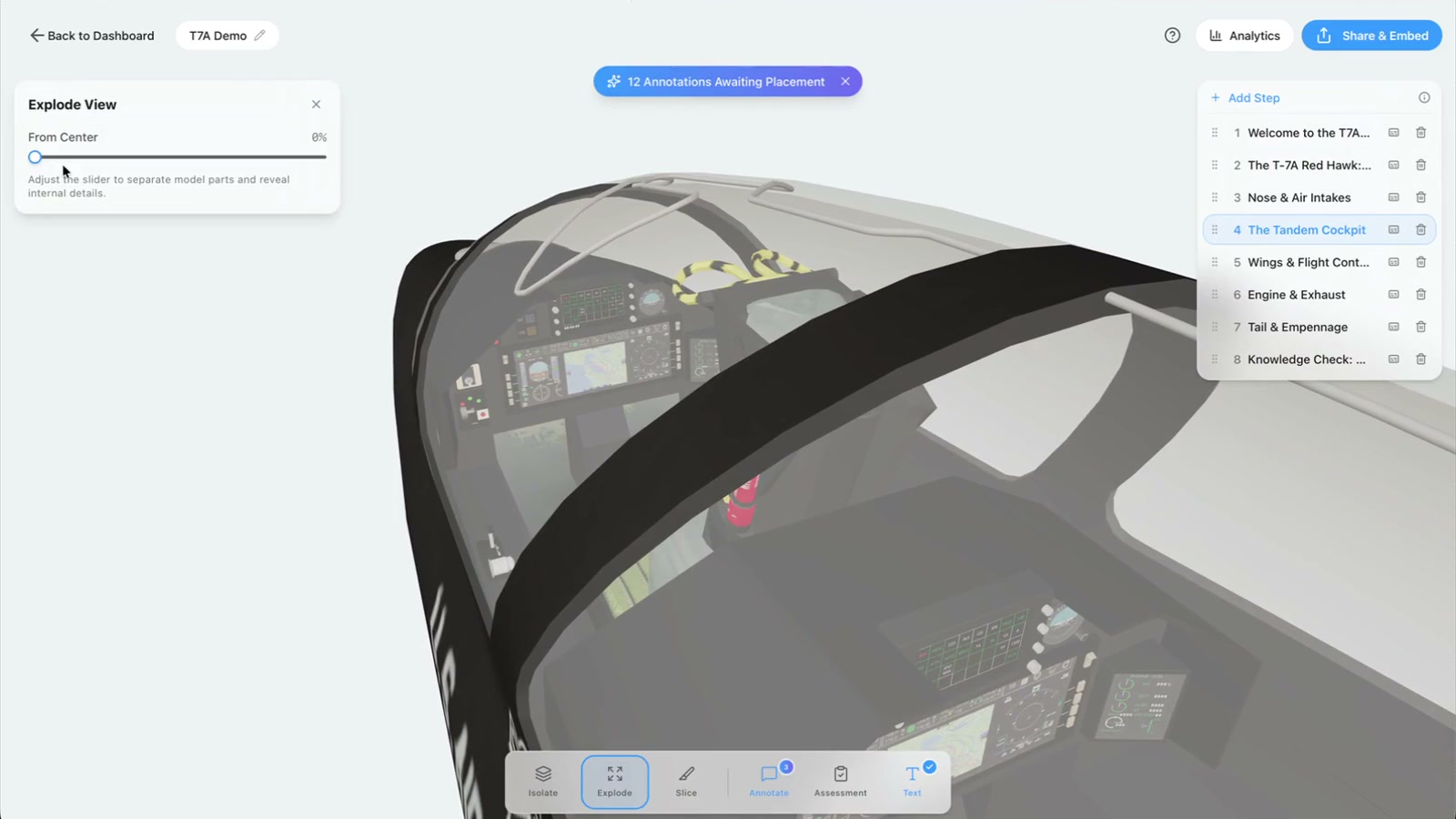 An aircraft model in Embed3D’s lesson editor